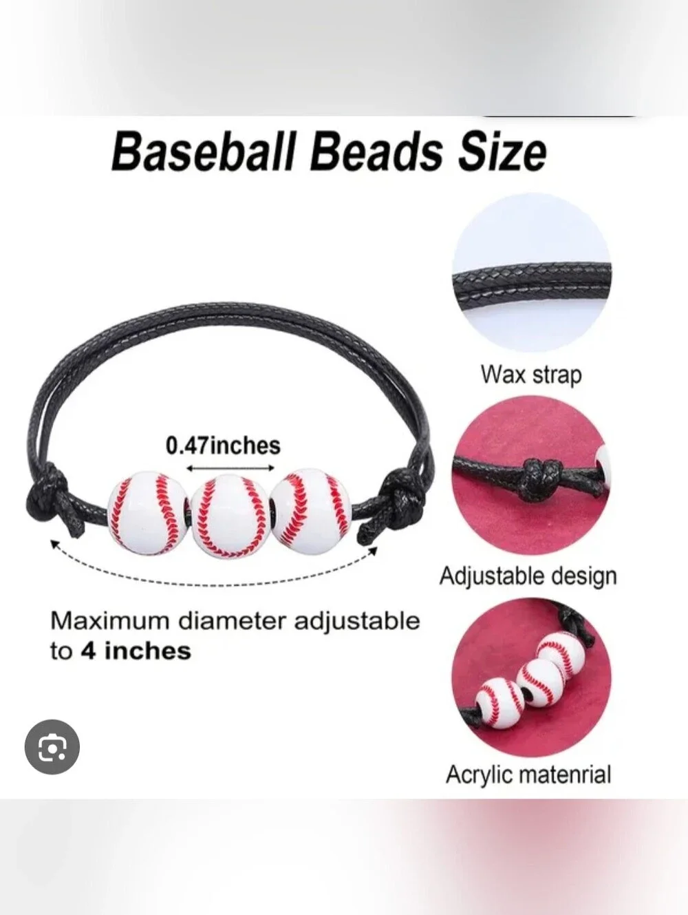 MLB Black Bracelet with Baseball Bracelet Charms